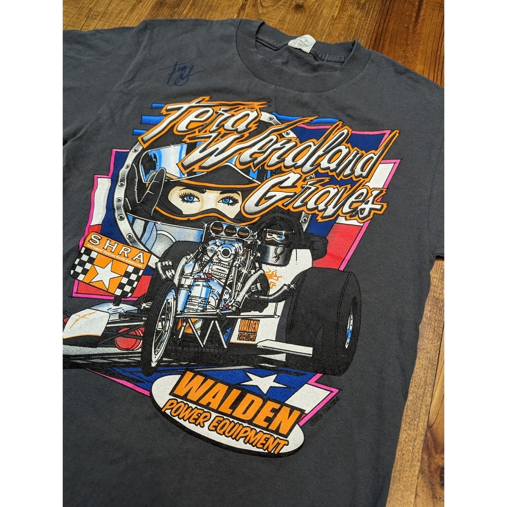 Tera Wendland Graves Drag Racing SHRA Walden Black T-Shirt Signed  Sz S
